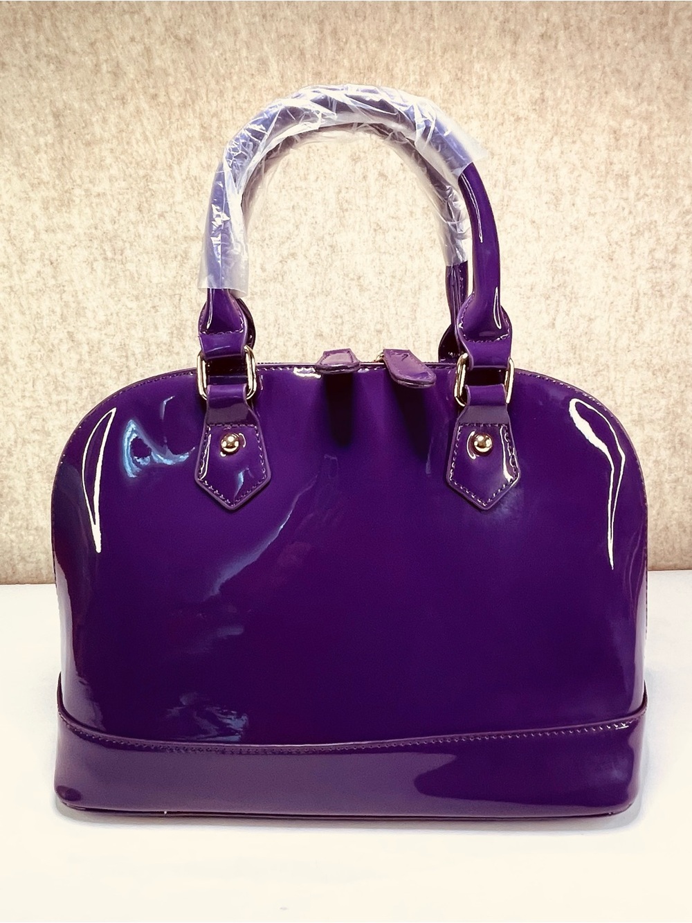NWOT Elegant Tailored Patent Leather Royal Purple Purse Bag w/ Matching Strap